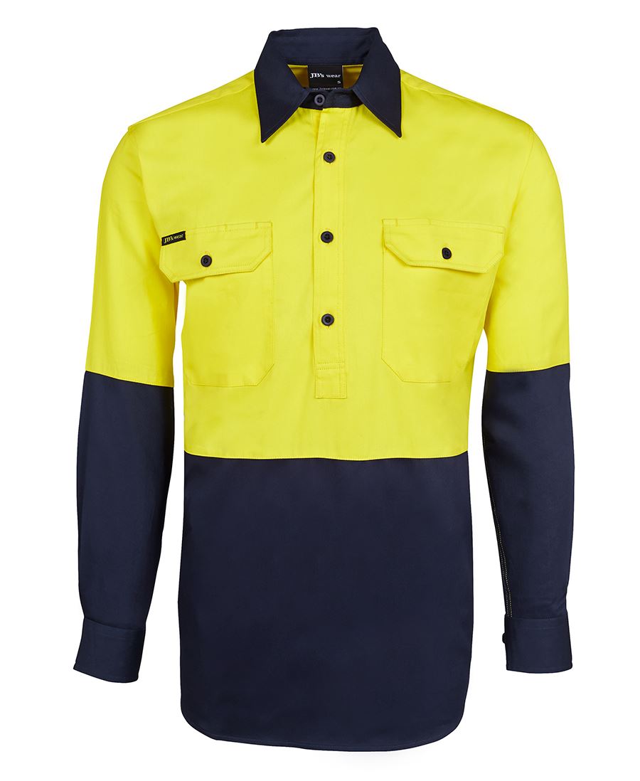 HI VIS CLOSE FRONT L/S 150G WORK SHIRT 6HVCS