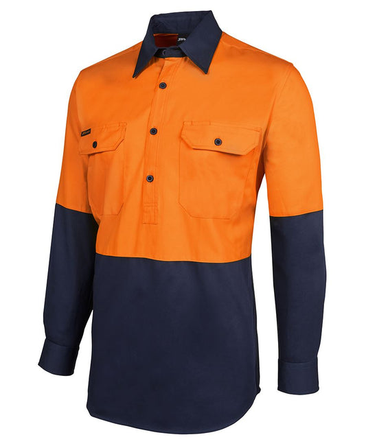 HI VIS CLOSE FRONT L/S 150G WORK SHIRT 6HVCS